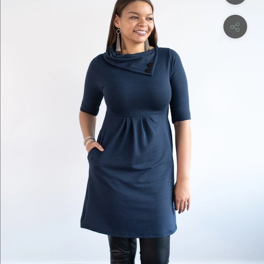Buttercream Clothing Dulce Dress Navy Blue Size L Made in Canada 🇨🇦 NWOT